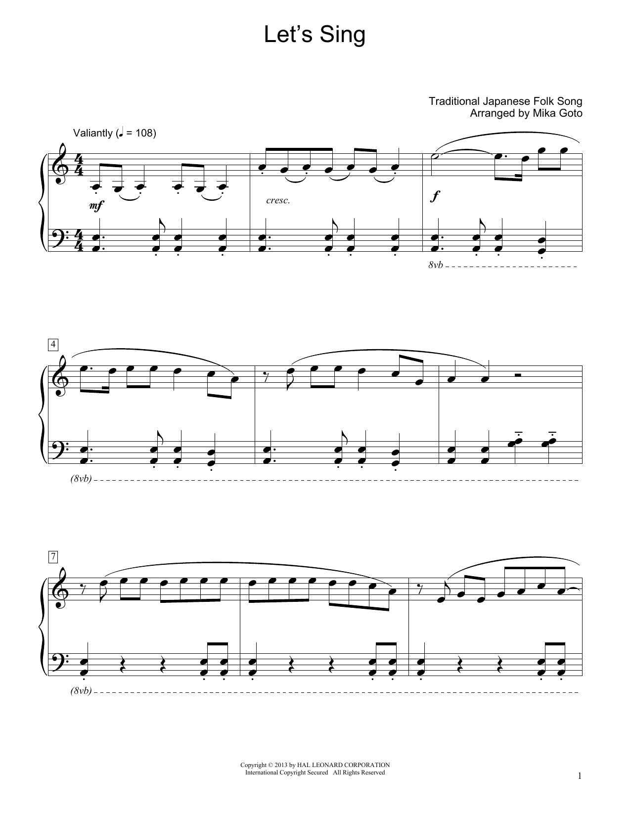 Download Traditional Japanese Folk Song Let's Sing (arr. Mika Goto) Sheet Music and learn how to play Educational Piano PDF digital score in minutes