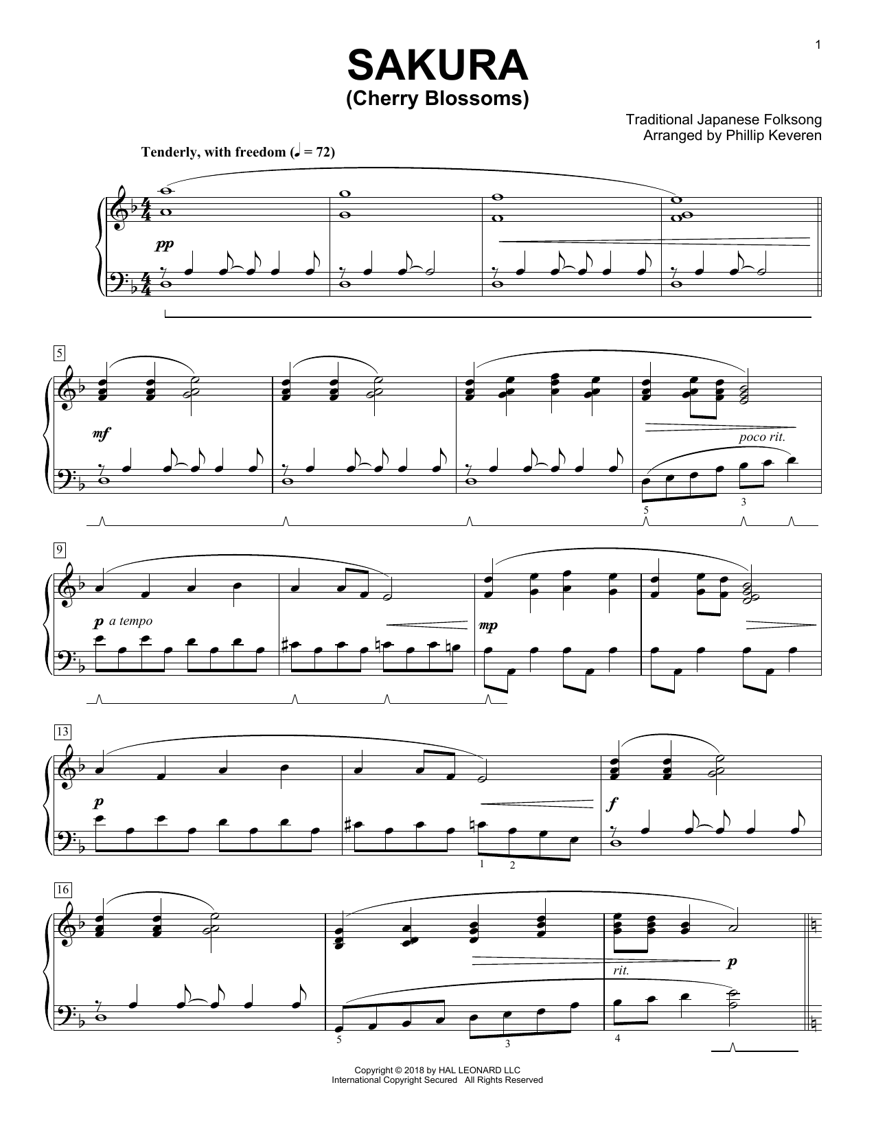 Download Phillip Keveren Sakura (Cherry Blossoms) Sheet Music and learn how to play Piano PDF digital score in minutes