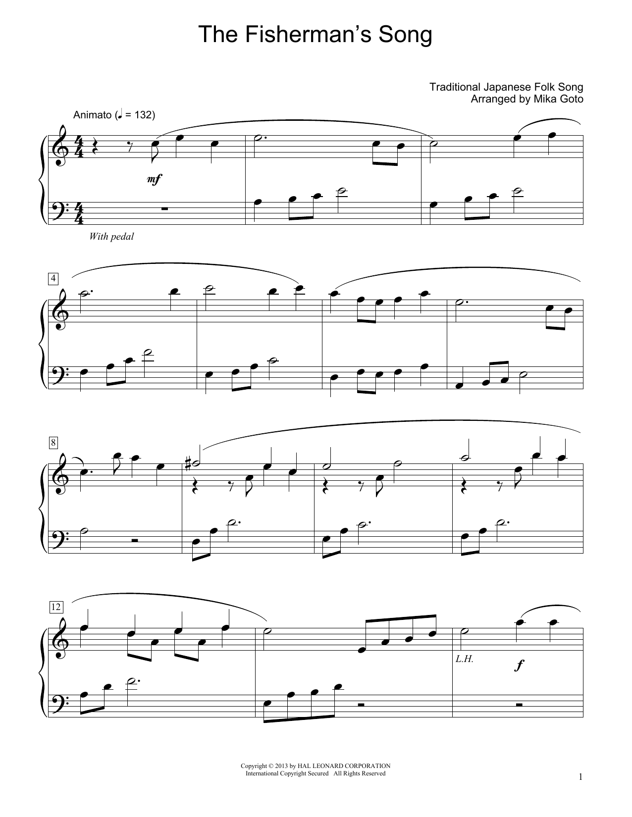 Download Traditional Japanese Folk Song The Fisherman's Song (arr. Mika Goto) Sheet Music and learn how to play Educational Piano PDF digital score in minutes