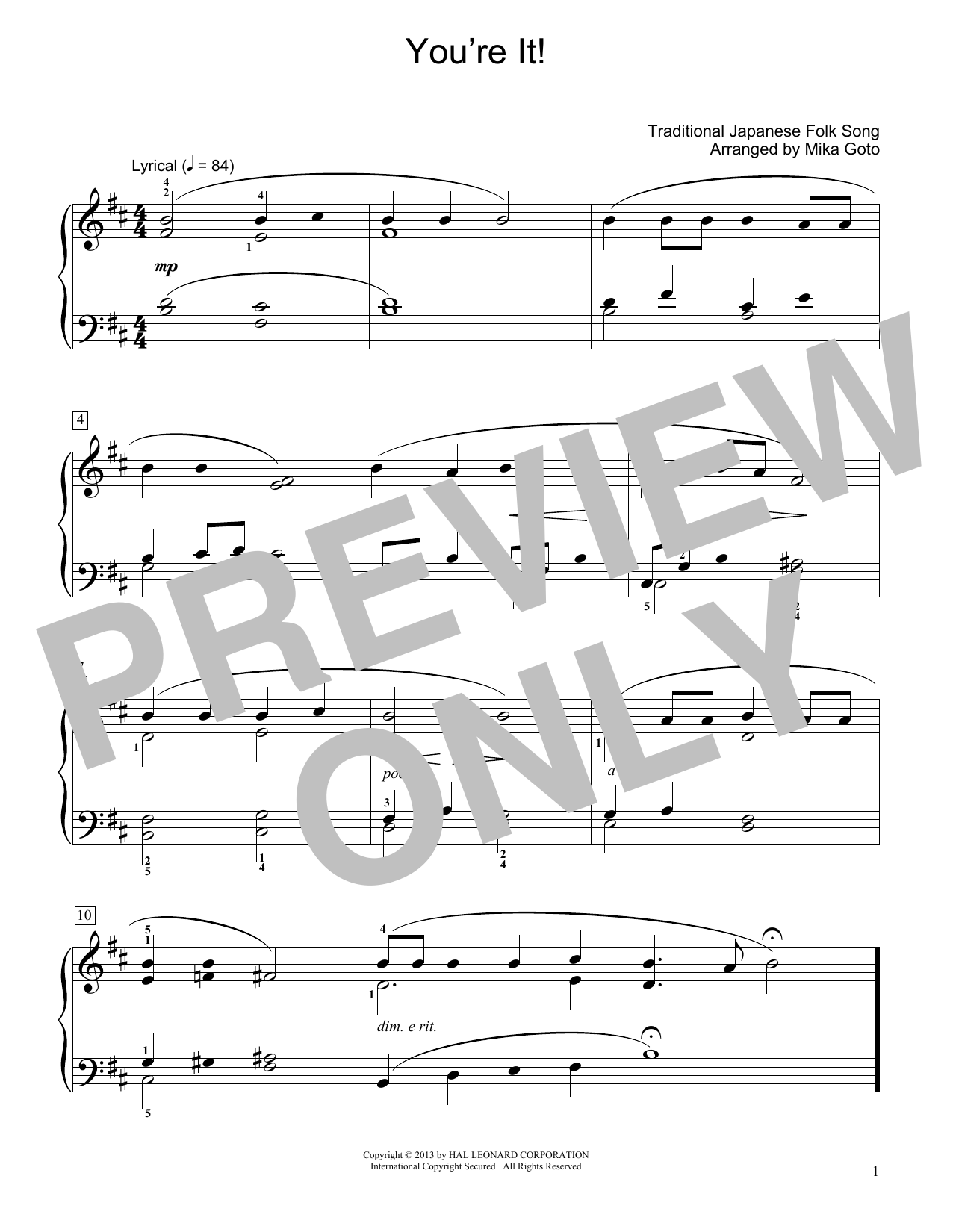 Download Traditional Japanese Folk Song You're It! (arr. Mika Goto) Sheet Music and learn how to play Educational Piano PDF digital score in minutes