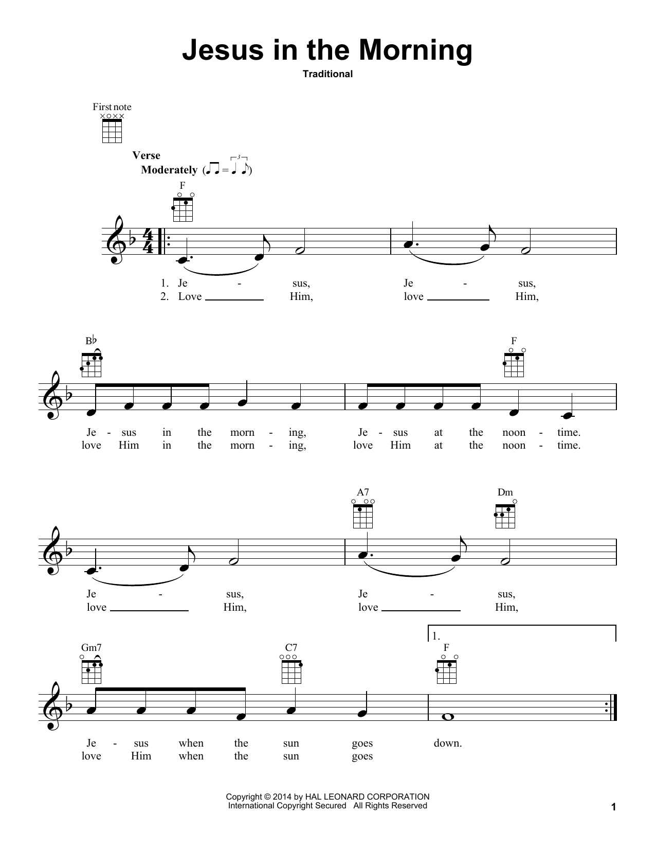 Download Traditional Jesus In The Morning Sheet Music and learn how to play Ukulele PDF digital score in minutes