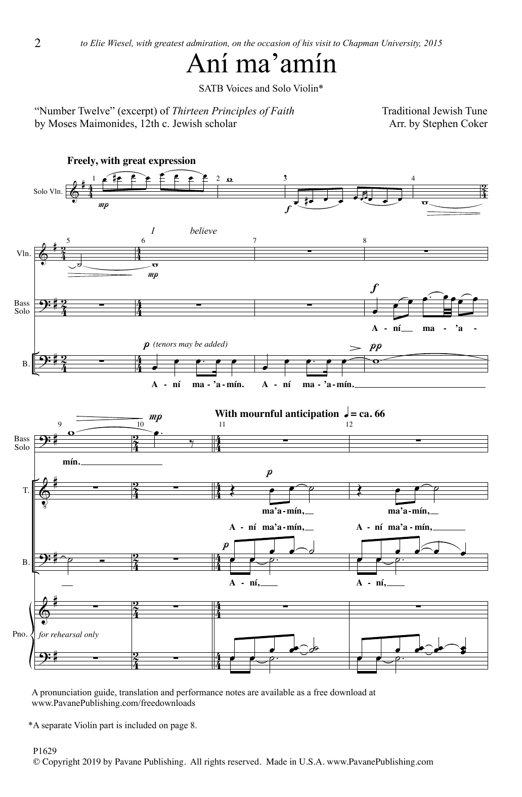 Download Traditional Jewish Tune Ani Ma'amin (arr. Stephen Coker) Sheet Music and learn how to play SATB Choir PDF digital score in minutes
