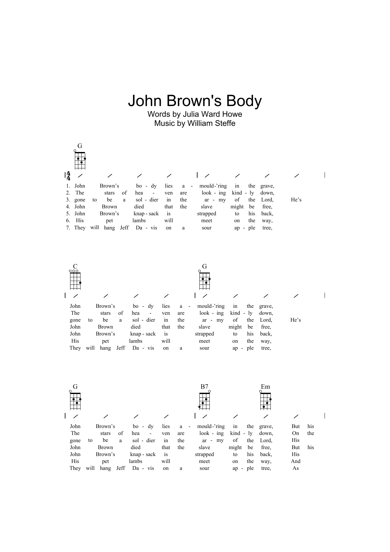 Download Traditional John Brown's Body Sheet Music and learn how to play Guitar Tab PDF digital score in minutes