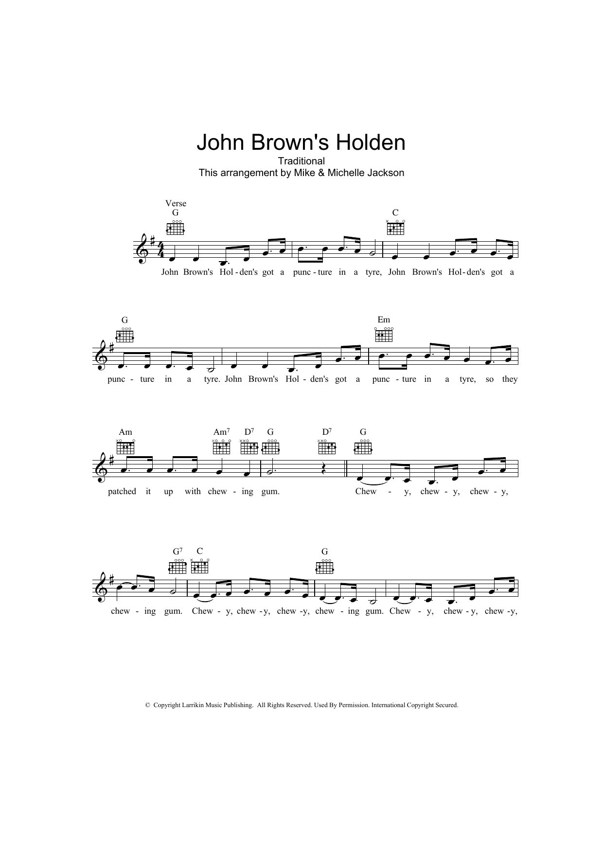 Download Traditional John Brown's Holden Sheet Music and learn how to play Melody Line, Lyrics & Chords PDF digital score in minutes