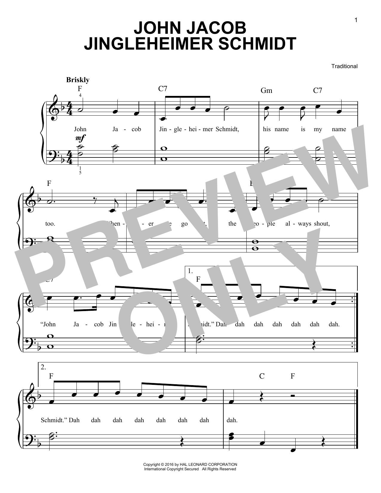 Download Traditional John Jacob Jingleheimer Schmidt Sheet Music and learn how to play 5-Finger Piano PDF digital score in minutes