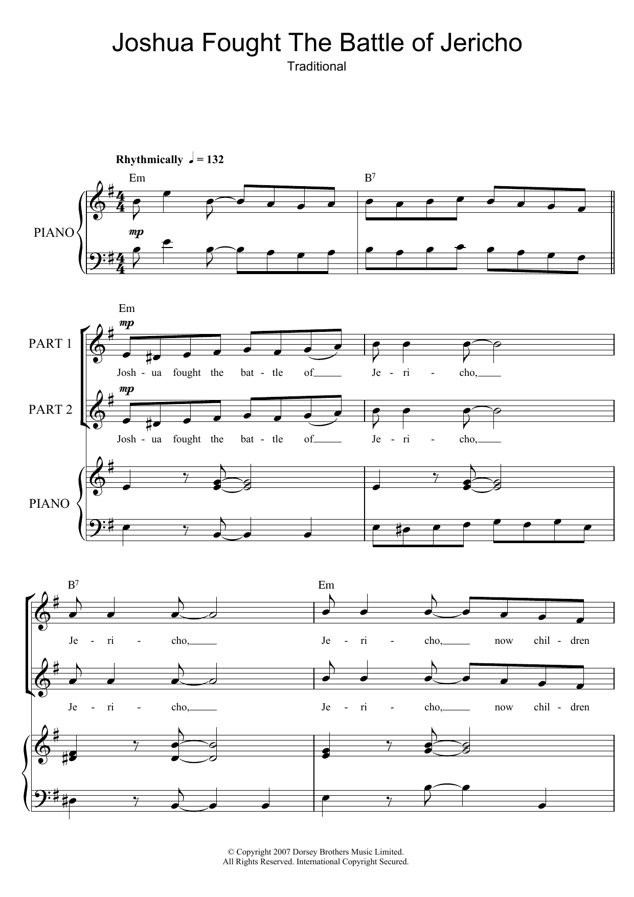 Download Traditional Joshua Fit De Battle Of Jericho Sheet Music and learn how to play 2-Part Choir PDF digital score in minutes