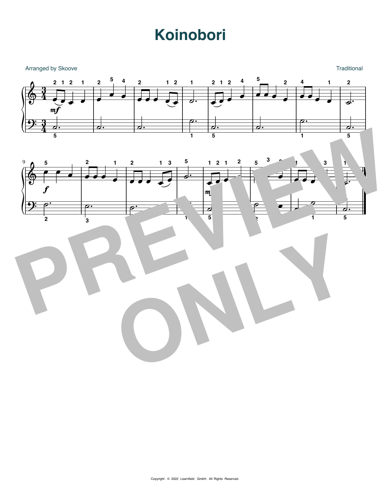 Download Traditional Koinobori (arr. Skoove) Sheet Music and learn how to play Beginner Piano (Abridged) PDF digital score in minutes