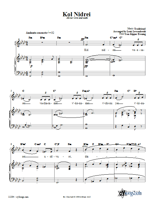 Download Traditional Kol Nidrei Sheet Music and learn how to play Piano, Vocal & Guitar (Right-Hand Melody) PDF digital score in minutes