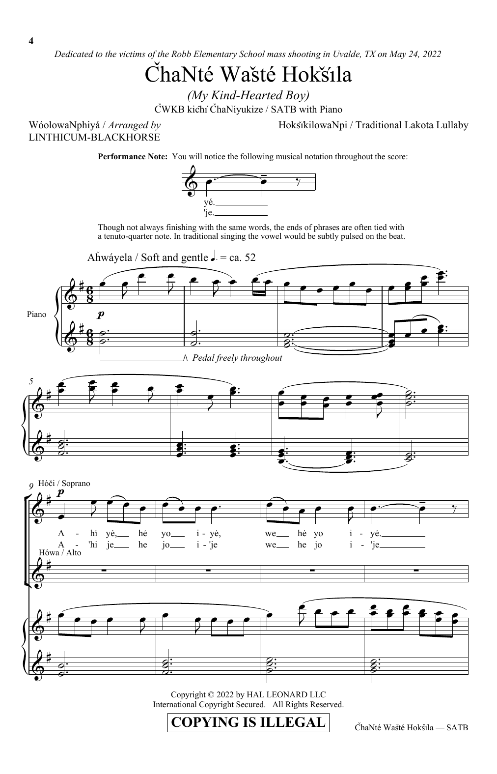 Download Traditional Lakota Lullaby Chante Waste Hoksila (My Kind-Hearted Boy) (arr. Linthicum-Blackhorse) Sheet Music and learn how to play Choir PDF digital score in minutes