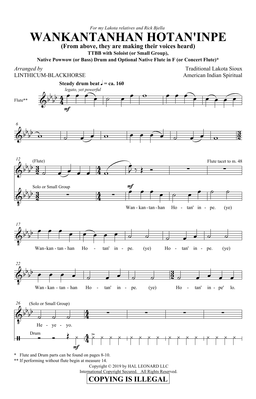 Download Traditional Lakota Sioux Spiritual Wankantanhan Hotan'inpe (From above, they are making their voices heard) (arr. L Sheet Music and learn how to play TTBB Choir PDF digital score in minutes