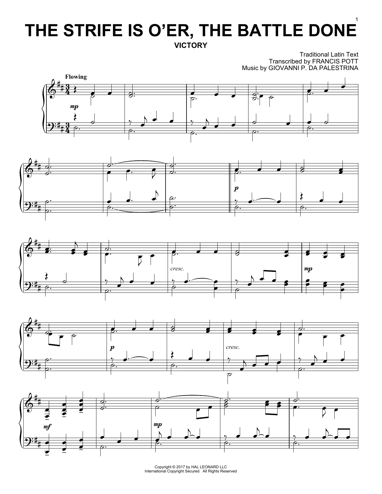 Download Traditional Latin Text The Strife Is O'er, The Battle Done Sheet Music and learn how to play Piano PDF digital score in minutes