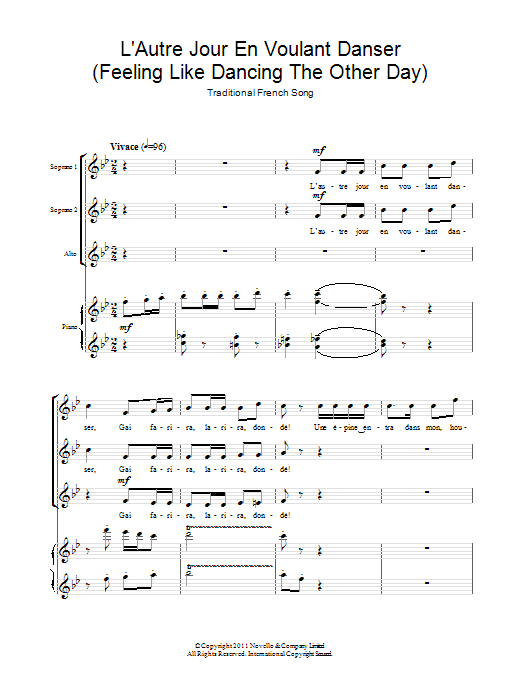 Download Traditional L'Autre Jour En Voulant Danser (Feeling Like Dancing The Other Day) Sheet Music and learn how to play SSA PDF digital score in minutes