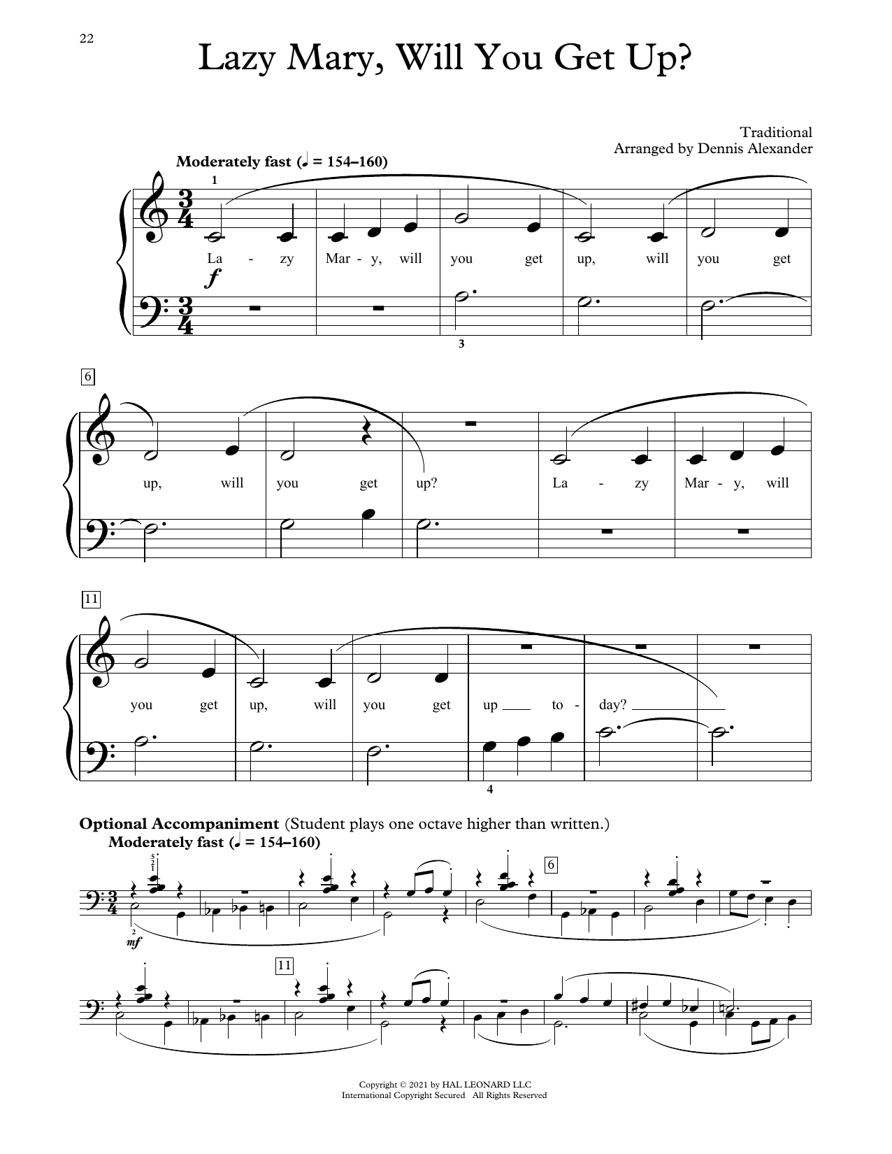 Download Traditional Lazy Mary, Will You Get Up? (arr. Dennis Alexander) Sheet Music and learn how to play Educational Piano PDF digital score in minutes