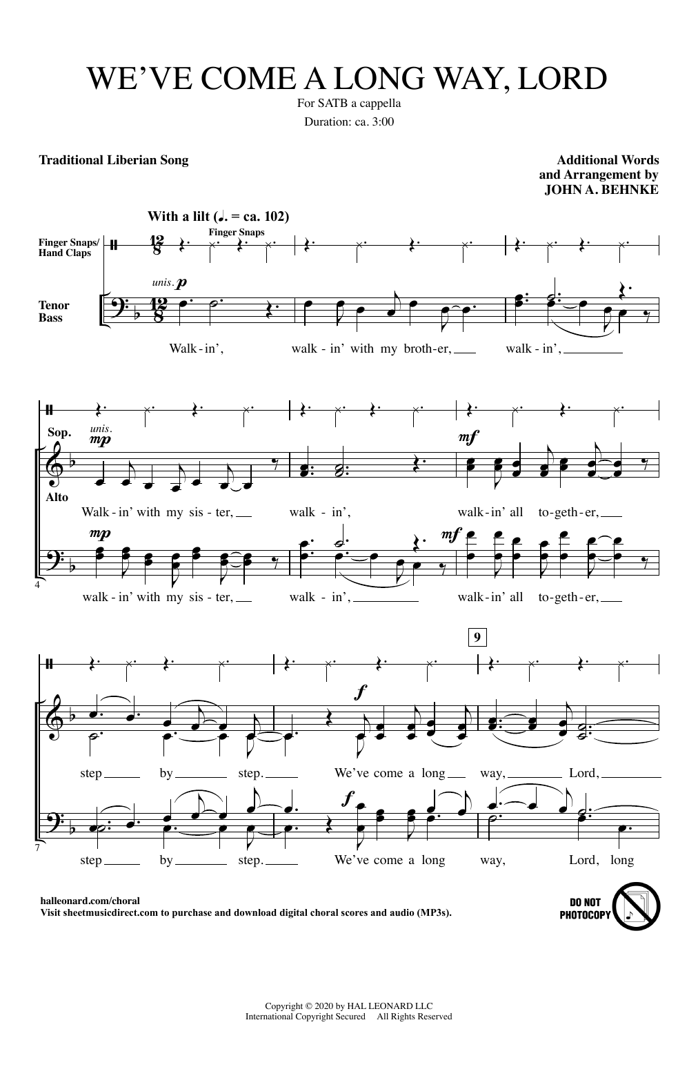 Download Traditional Liberian Song We've Come A Long Way, Lord (arr. John A. Behnke) Sheet Music and learn how to play SATB Choir PDF digital score in minutes