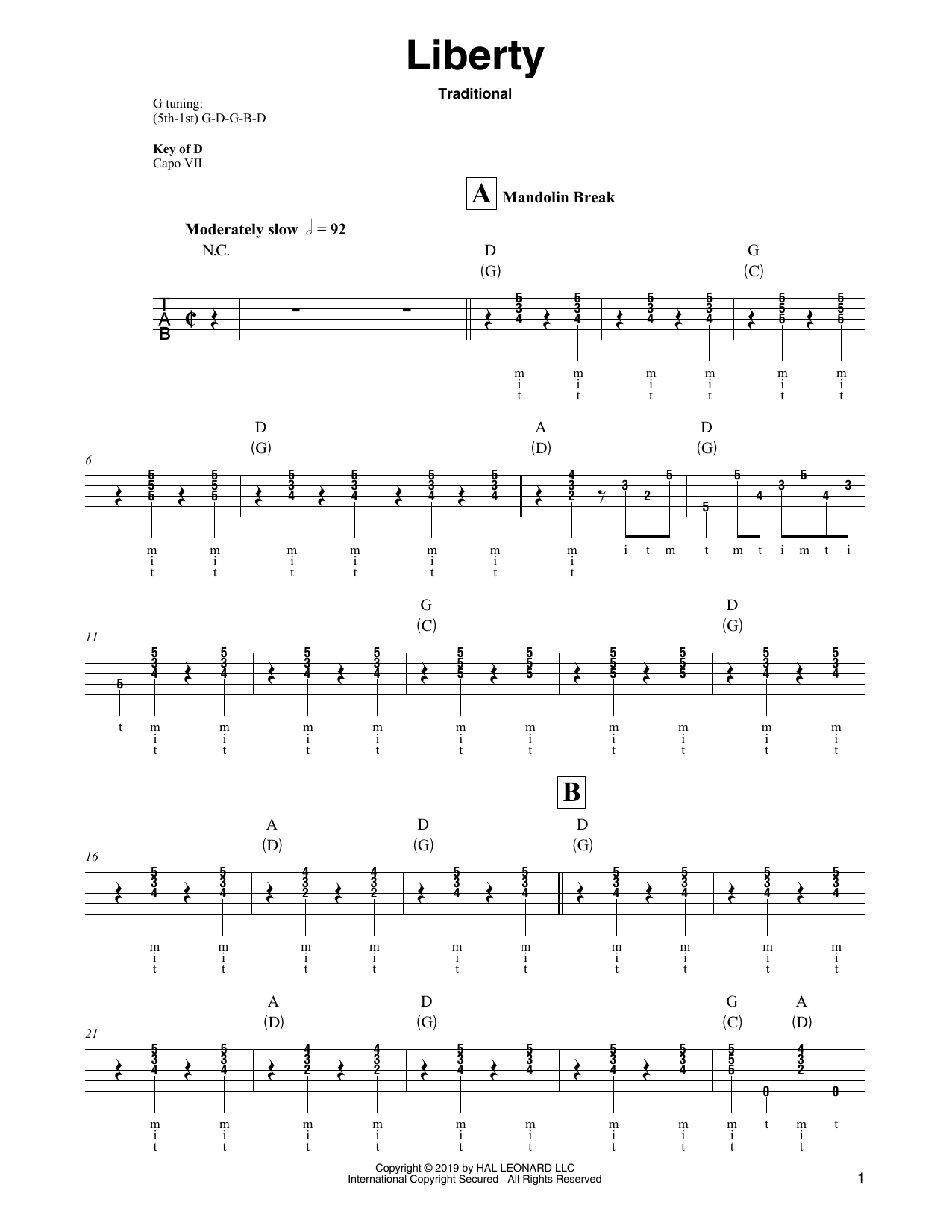 Download Traditional Liberty Sheet Music and learn how to play Banjo Tab PDF digital score in minutes