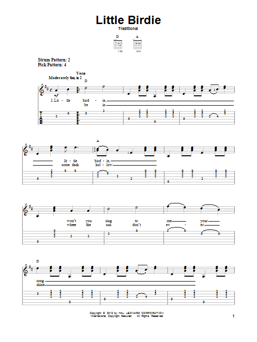 Download Traditional Little Birdie Sheet Music and learn how to play Easy Guitar Tab PDF digital score in minutes