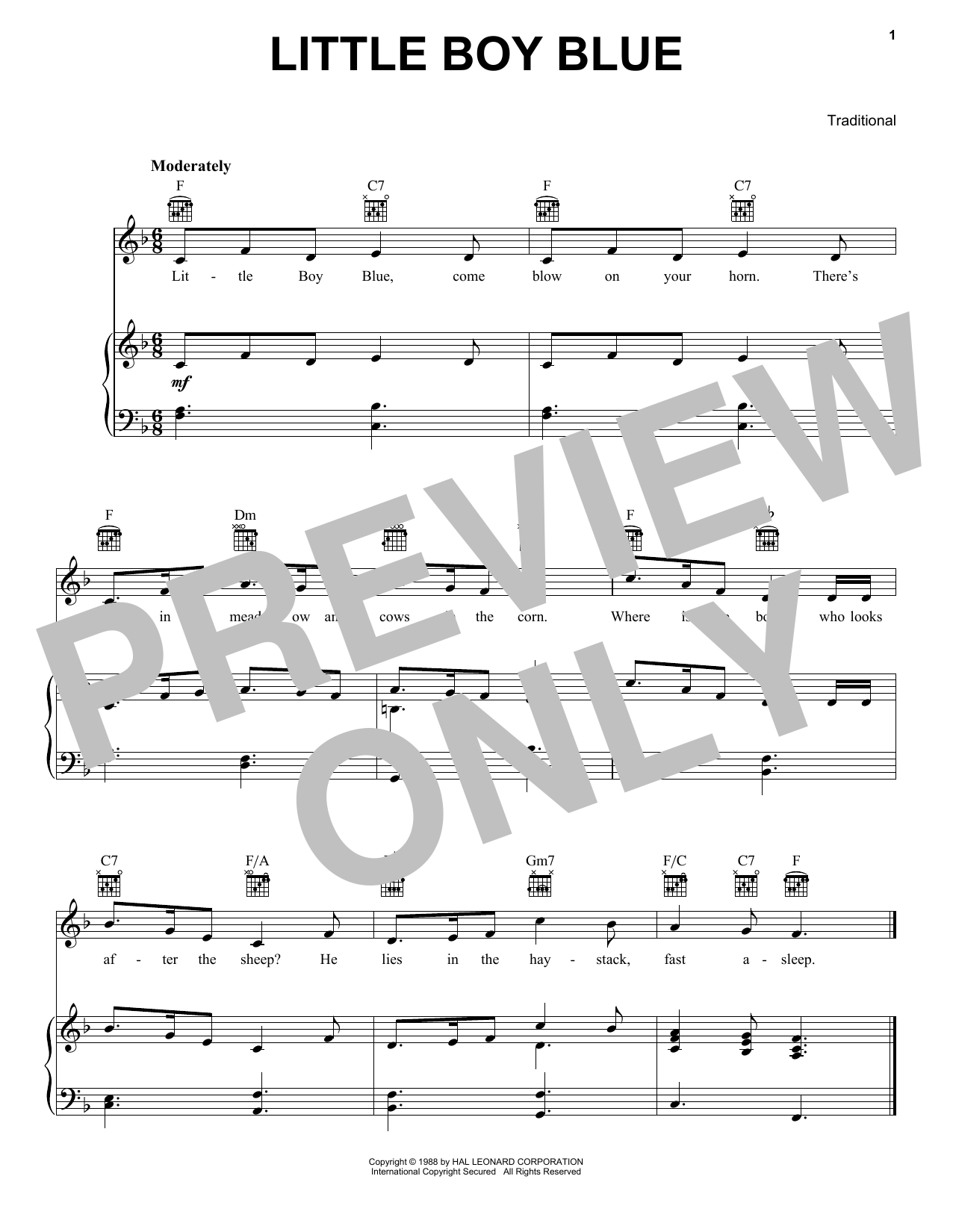 Download Traditional Little Boy Blue Sheet Music and learn how to play Piano, Vocal & Guitar Chords (Right-Hand Melody) PDF digital score in minutes