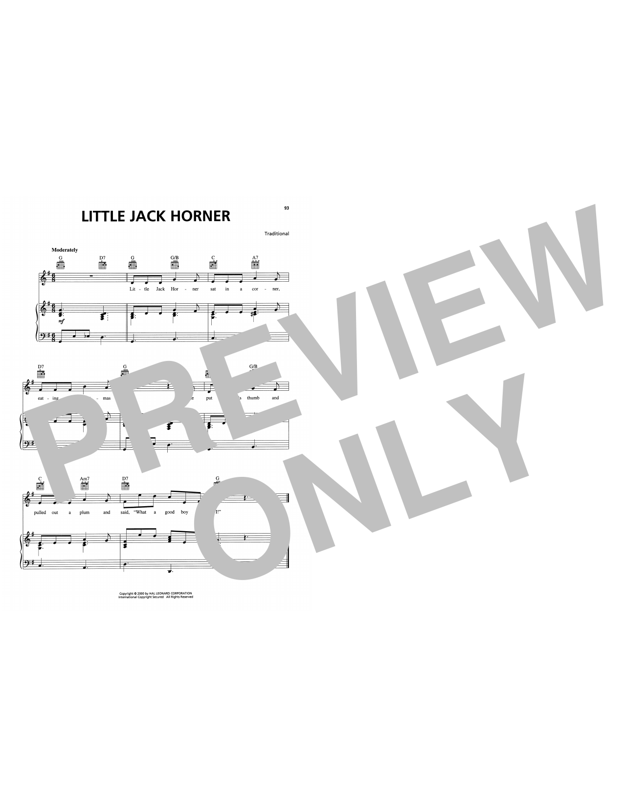 Download Traditional Little Jack Horner Sheet Music and learn how to play Piano, Vocal & Guitar Chords (Right-Hand Melody) PDF digital score in minutes