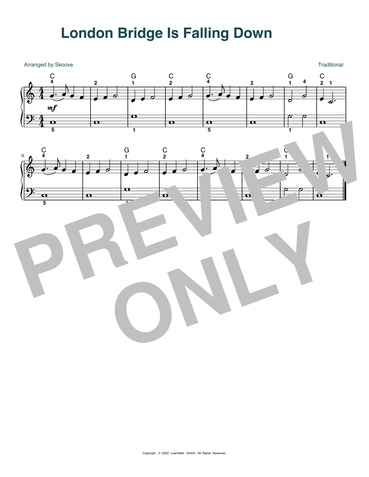Download Traditional London Bridge Is Falling Down (arr. Skoove) Sheet Music and learn how to play Beginner Piano (Abridged) PDF digital score in minutes