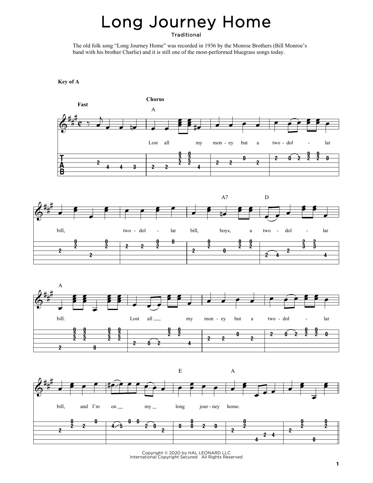Download Traditional Long Journey Home (arr. Fred Sokolow) Sheet Music and learn how to play Solo Guitar PDF digital score in minutes