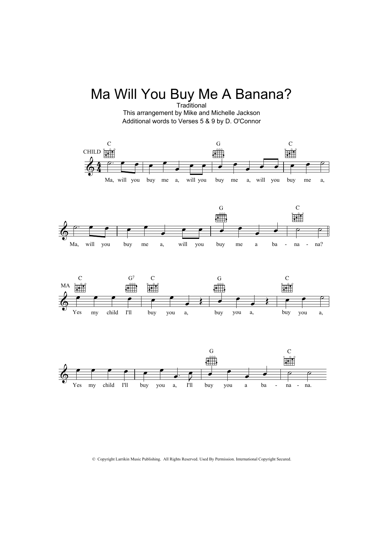 Download Traditional Ma Will You Buy Me A Banana? Sheet Music and learn how to play Melody Line, Lyrics & Chords PDF digital score in minutes