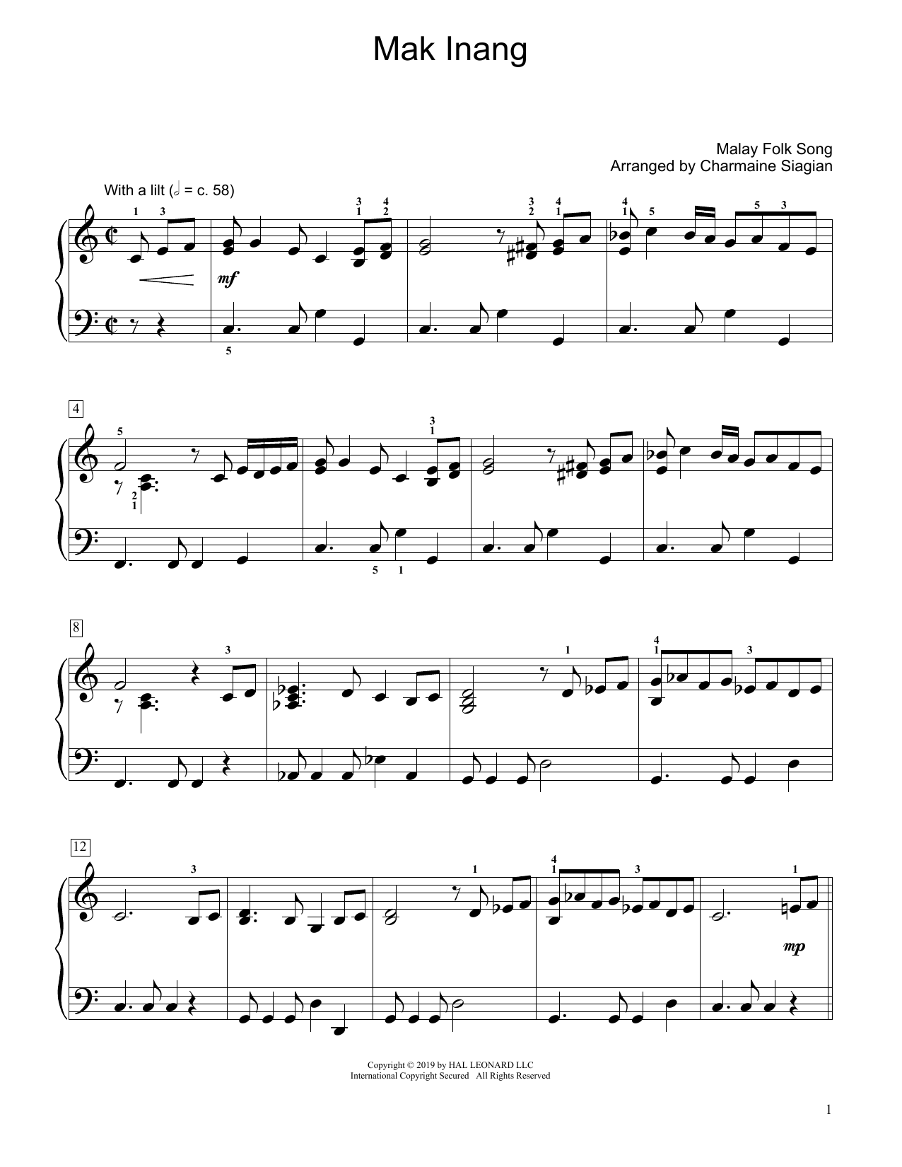 Download Traditional Mak Inang (arr. Charmaine Siagian) Sheet Music and learn how to play Educational Piano PDF digital score in minutes