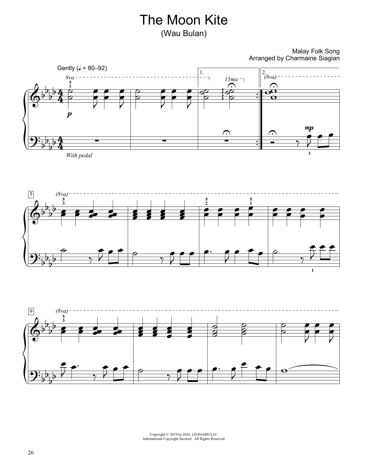 Download Traditional Malay Folk Song The Moon Kite (Wau Bulan) (arr. Charmaine Siagian) Sheet Music and learn how to play Educational Piano PDF digital score in minutes