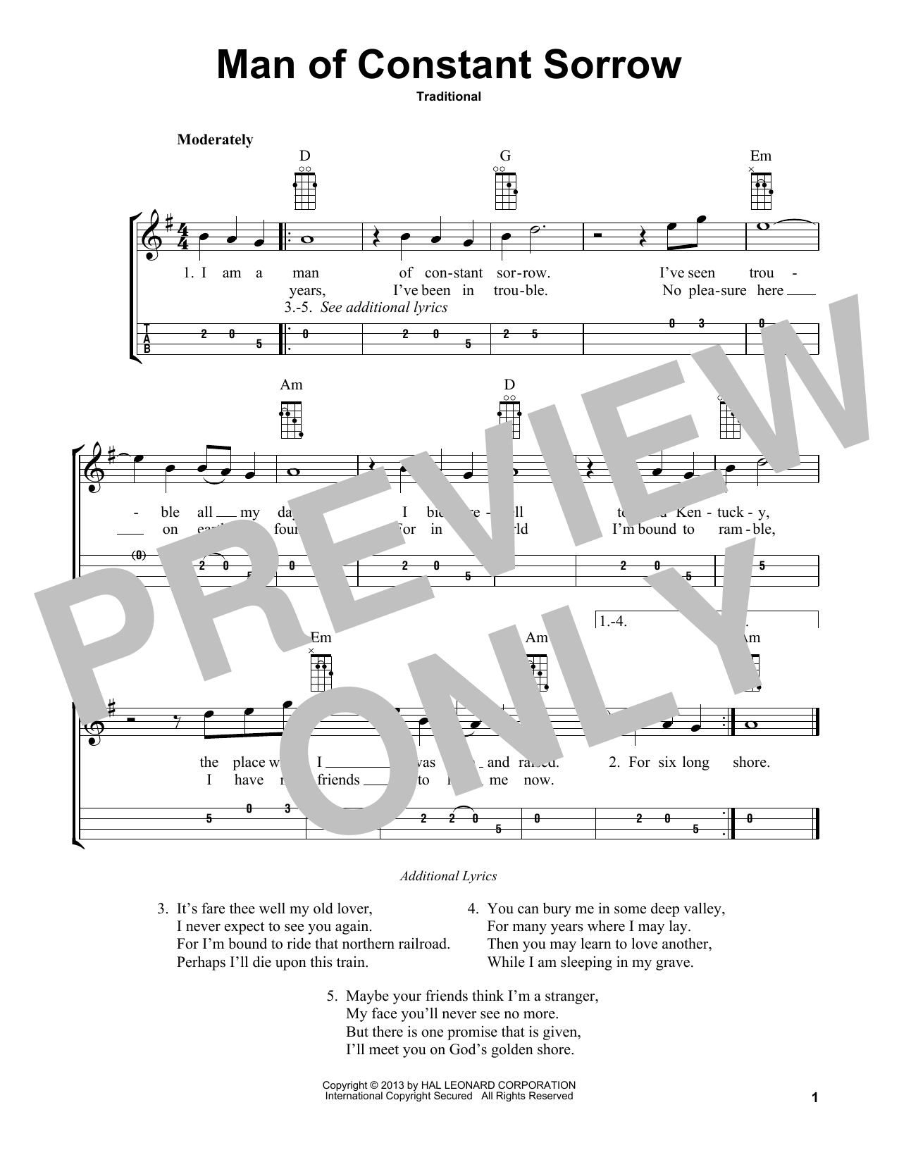 Download Traditional Man Of Constant Sorrow (arr. Bobby Westfall) Sheet Music and learn how to play Mandolin PDF digital score in minutes