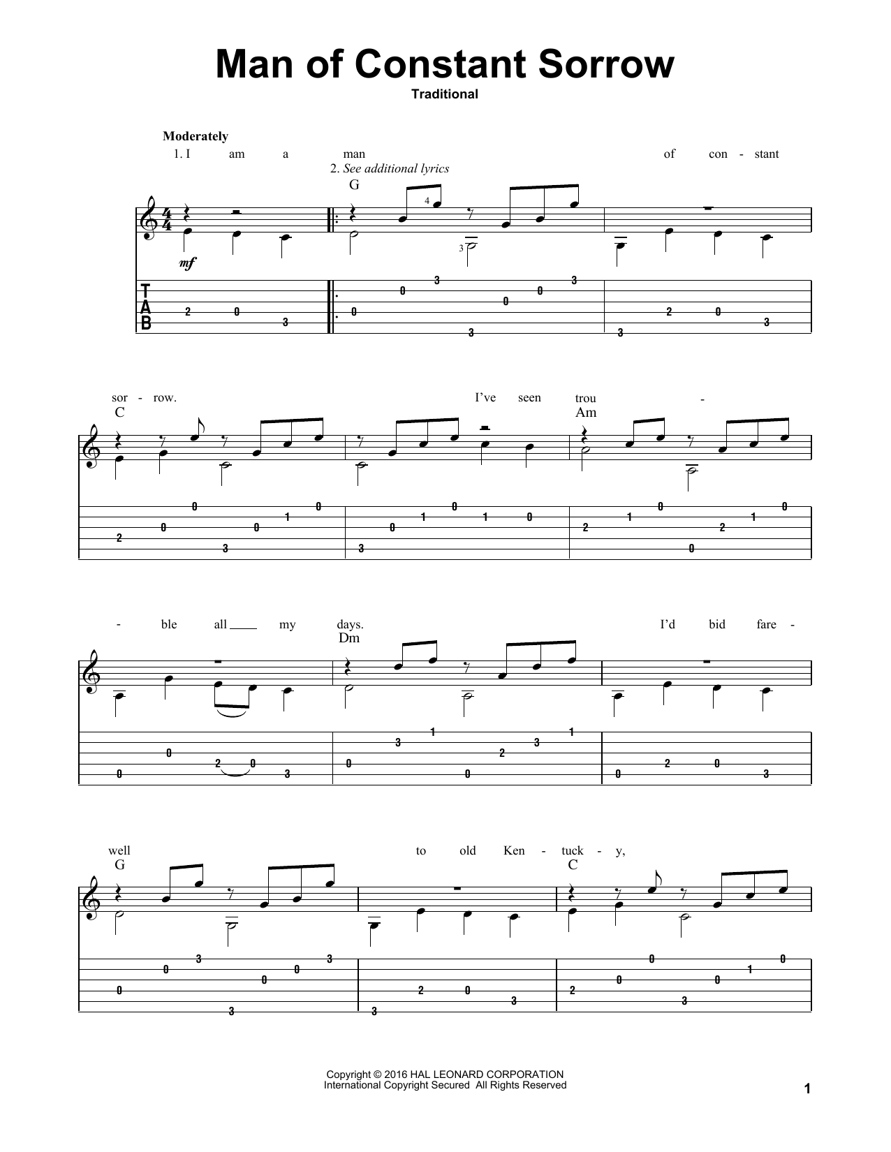 Download Mark Phillips Man Of Constant Sorrow Sheet Music and learn how to play Guitar Tab PDF digital score in minutes