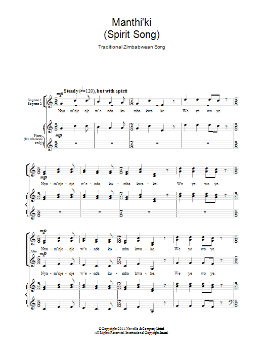 Download Traditional Manthi'ki (Spirit Song) Sheet Music and learn how to play SATB PDF digital score in minutes