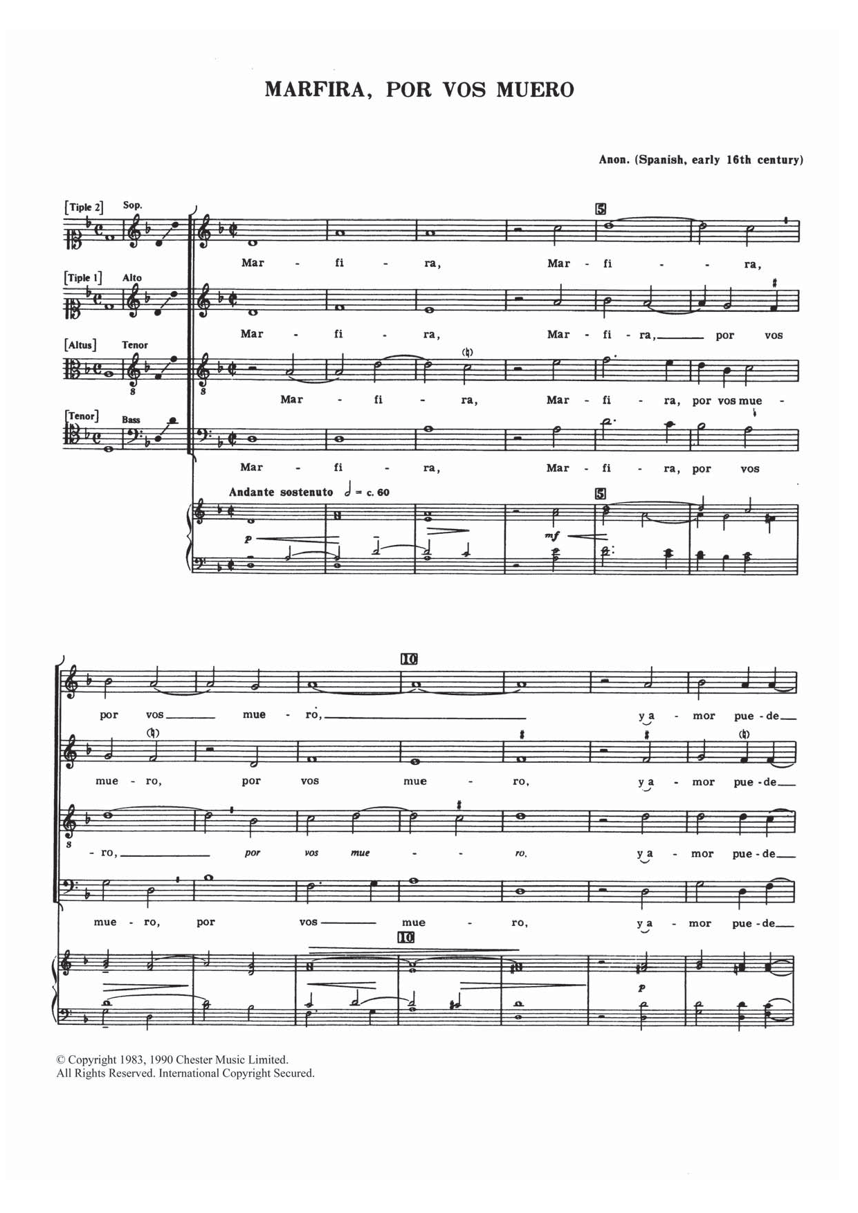 Download Traditional Marfira, Por Vos Muero Sheet Music and learn how to play SATB Choir PDF digital score in minutes
