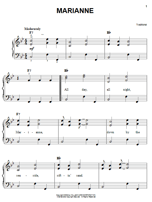 Download Traditional Marianne Sheet Music and learn how to play Easy Piano PDF digital score in minutes