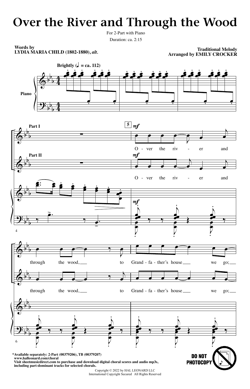 Download Traditional Melody Over The River And Through The Wood (arr. Emily Crocker) Sheet Music and learn how to play TB Choir PDF digital score in minutes
