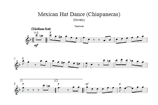 Download Traditional Mexican Hat Dance Sheet Music and learn how to play Melody Line, Lyrics & Chords PDF digital score in minutes