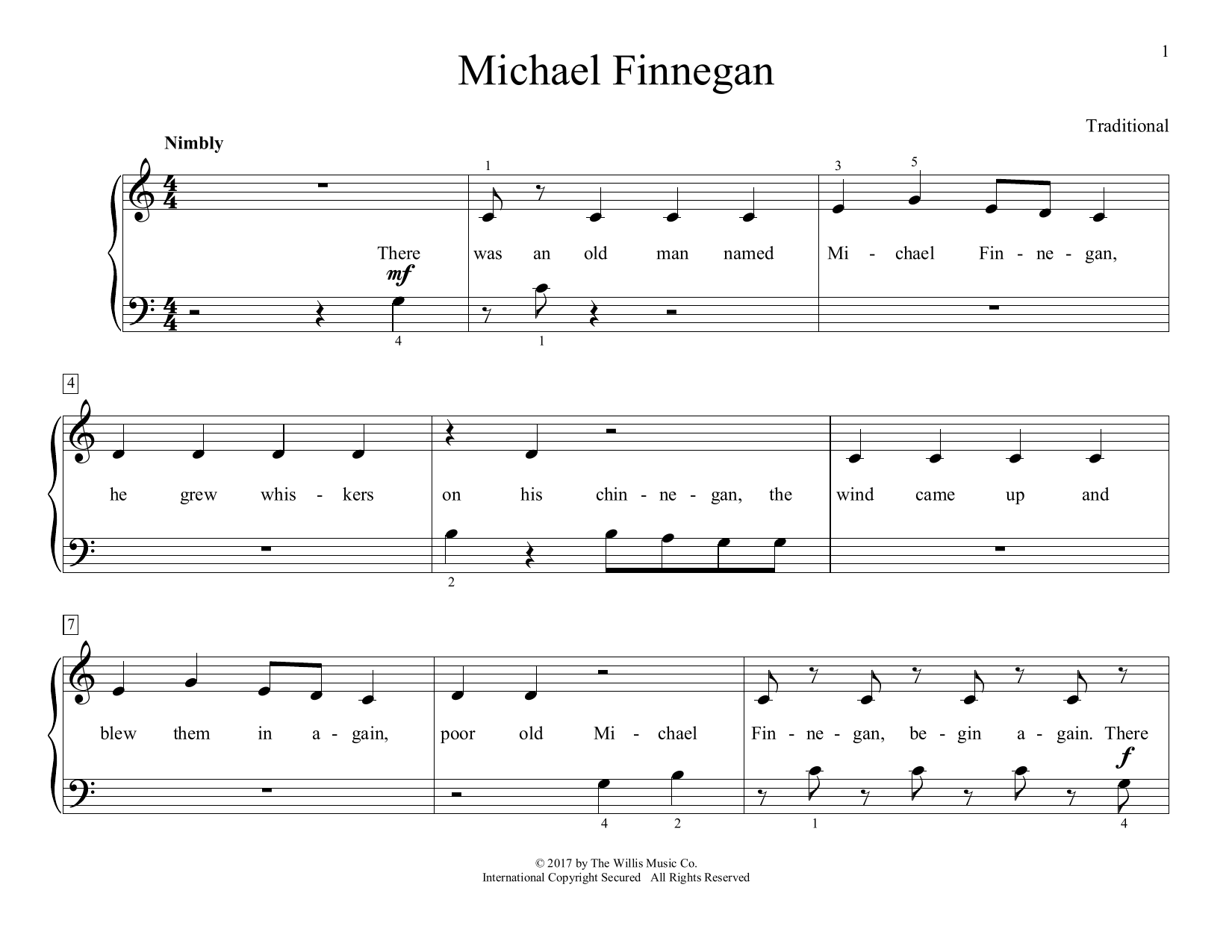 Download Traditional Michael Finnegan (arr. Christopher Hussey) Sheet Music and learn how to play Educational Piano PDF digital score in minutes