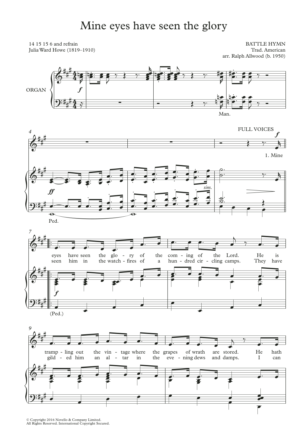 Download Traditional Mine Eyes Have Seen The Glory (arr. Ralph Allwood) Sheet Music and learn how to play SATB Choir PDF digital score in minutes
