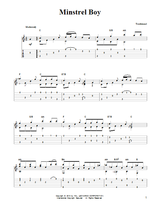 Download Mark Phillips Minstrel Boy Sheet Music and learn how to play Easy Guitar Tab PDF digital score in minutes