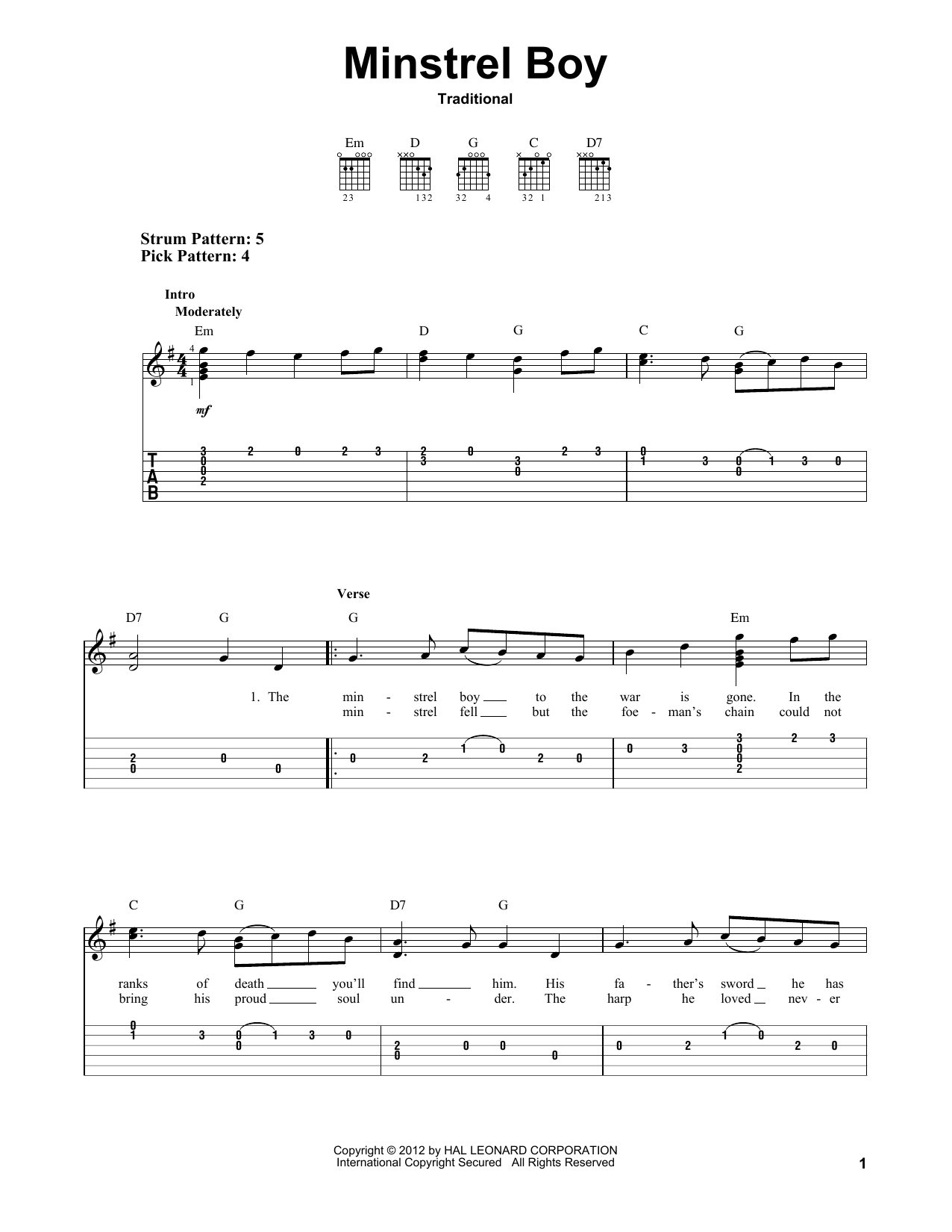 Download Traditional Minstrel Boy Sheet Music and learn how to play Cello Solo PDF digital score in minutes