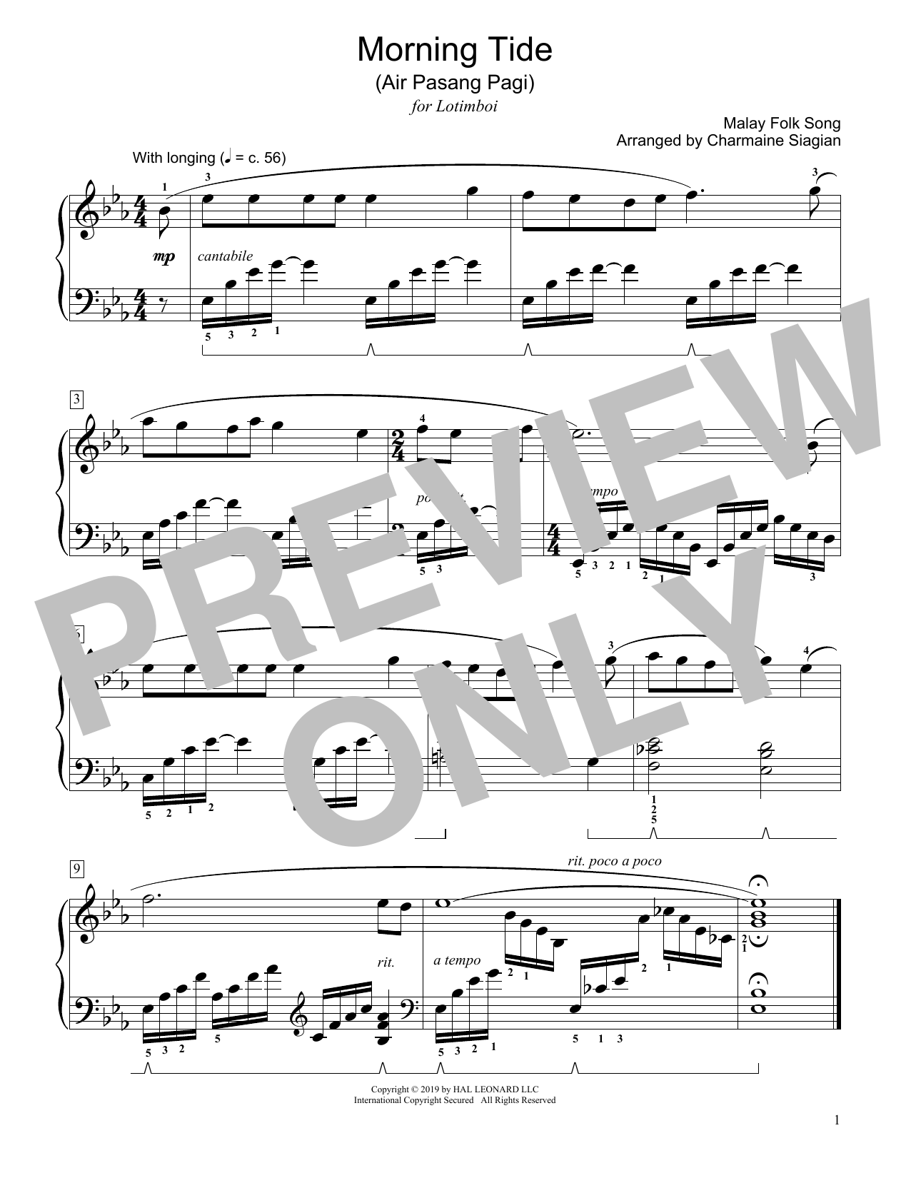 Download Traditional Morning Tide (Air Pasang Pagi) (arr. Charmaine Siagian) Sheet Music and learn how to play Educational Piano PDF digital score in minutes