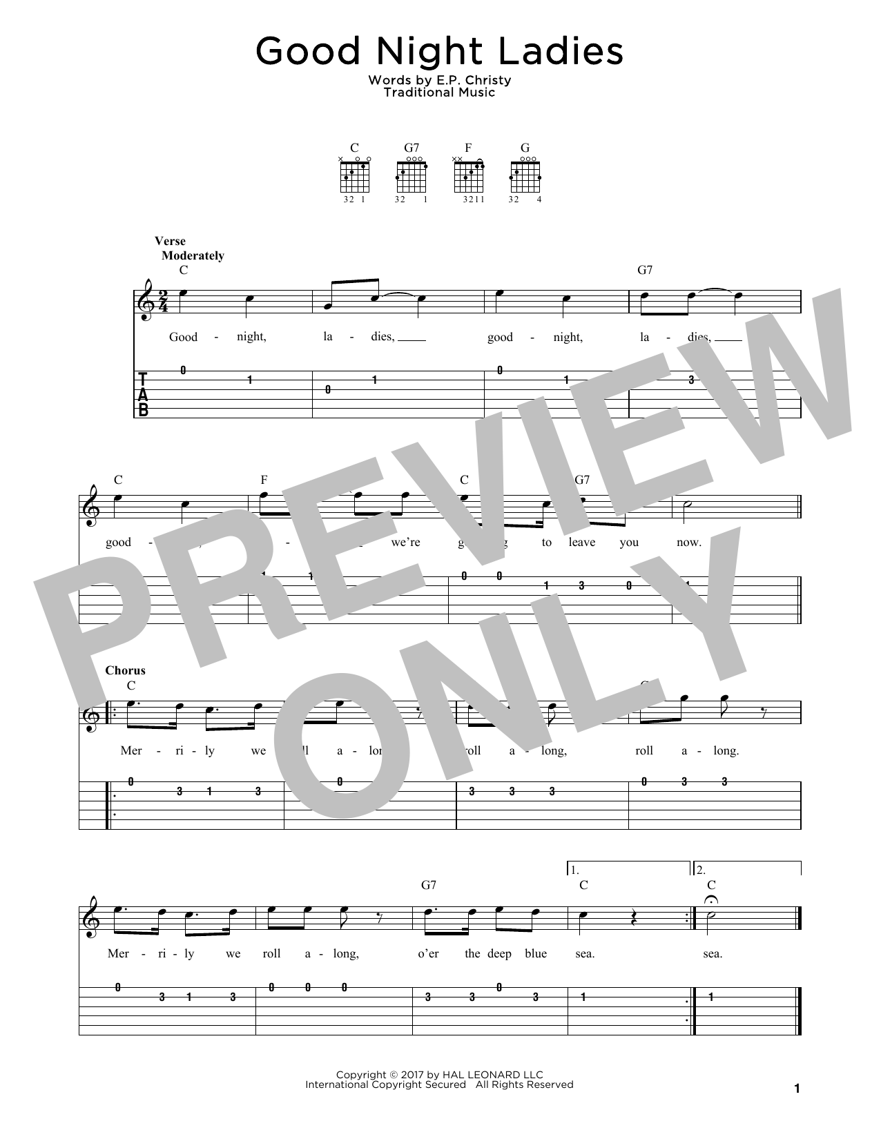 Download Traditional Music Good Night Ladies Sheet Music and learn how to play Very Easy Piano PDF digital score in minutes