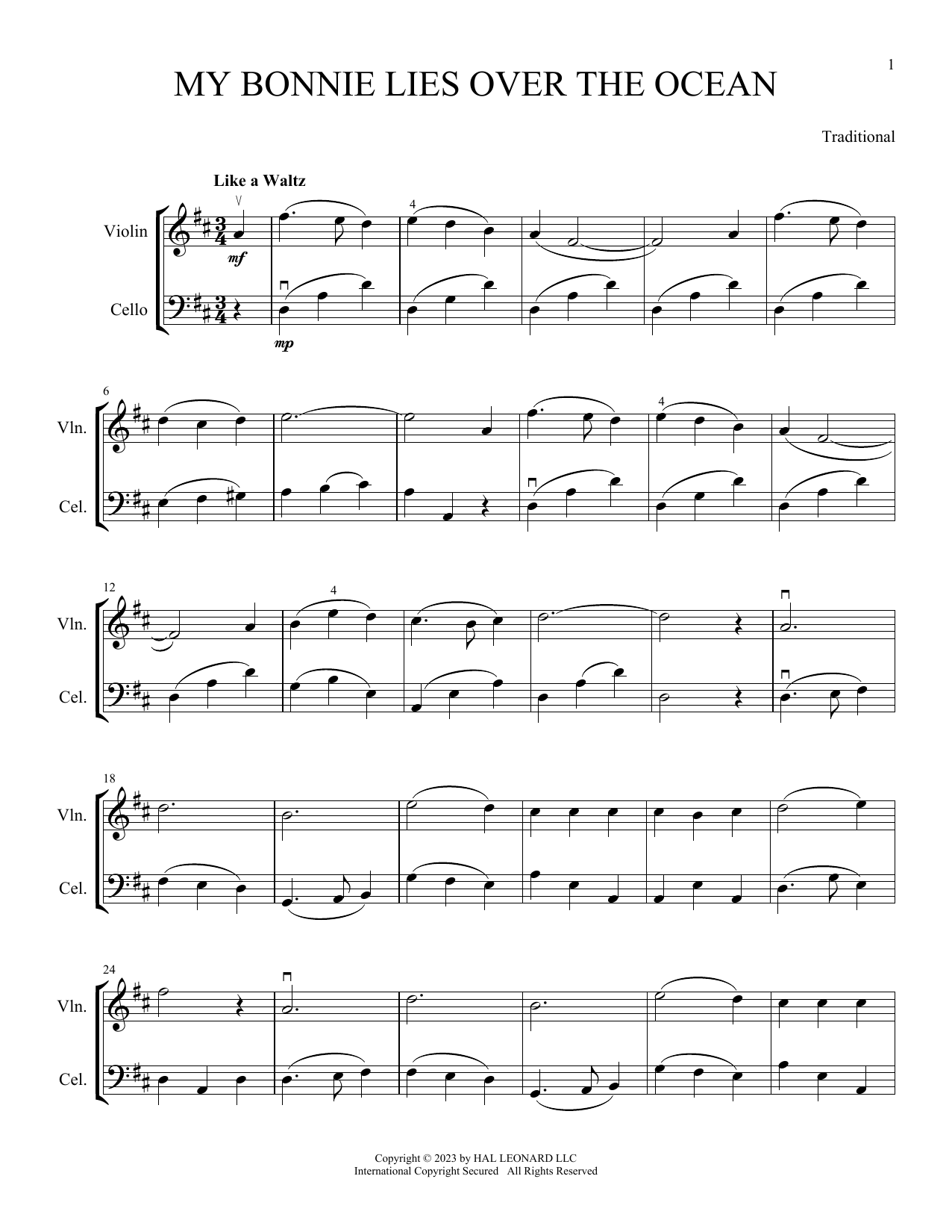 Download Traditional My Bonnie Lies Over The Ocean (arr. Michelle Hynson) Sheet Music and learn how to play Instrumental Duet PDF digital score in minutes