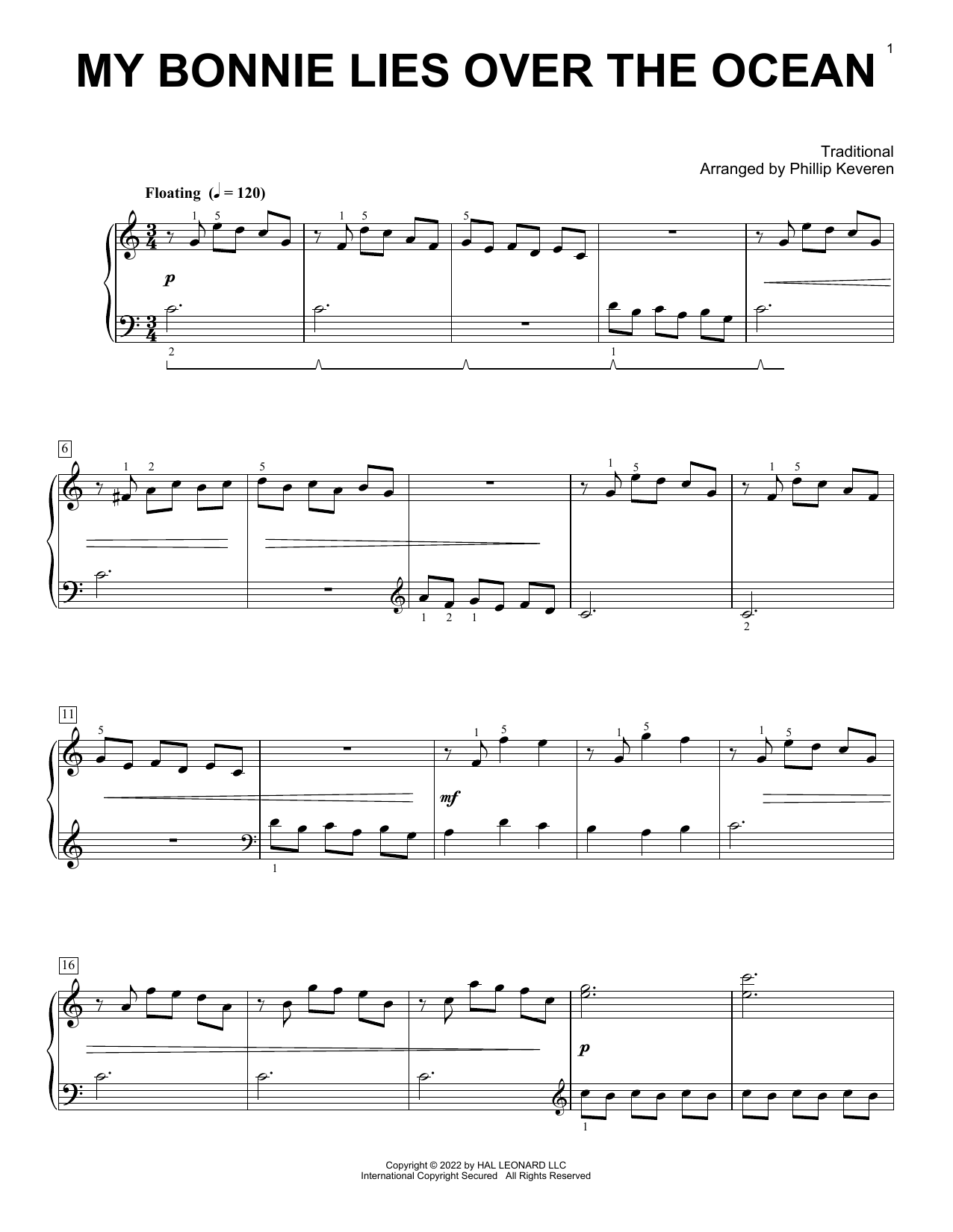 Download Traditional My Bonnie Lies Over The Ocean (arr. Phillip Keveren) Sheet Music and learn how to play Piano Solo PDF digital score in minutes