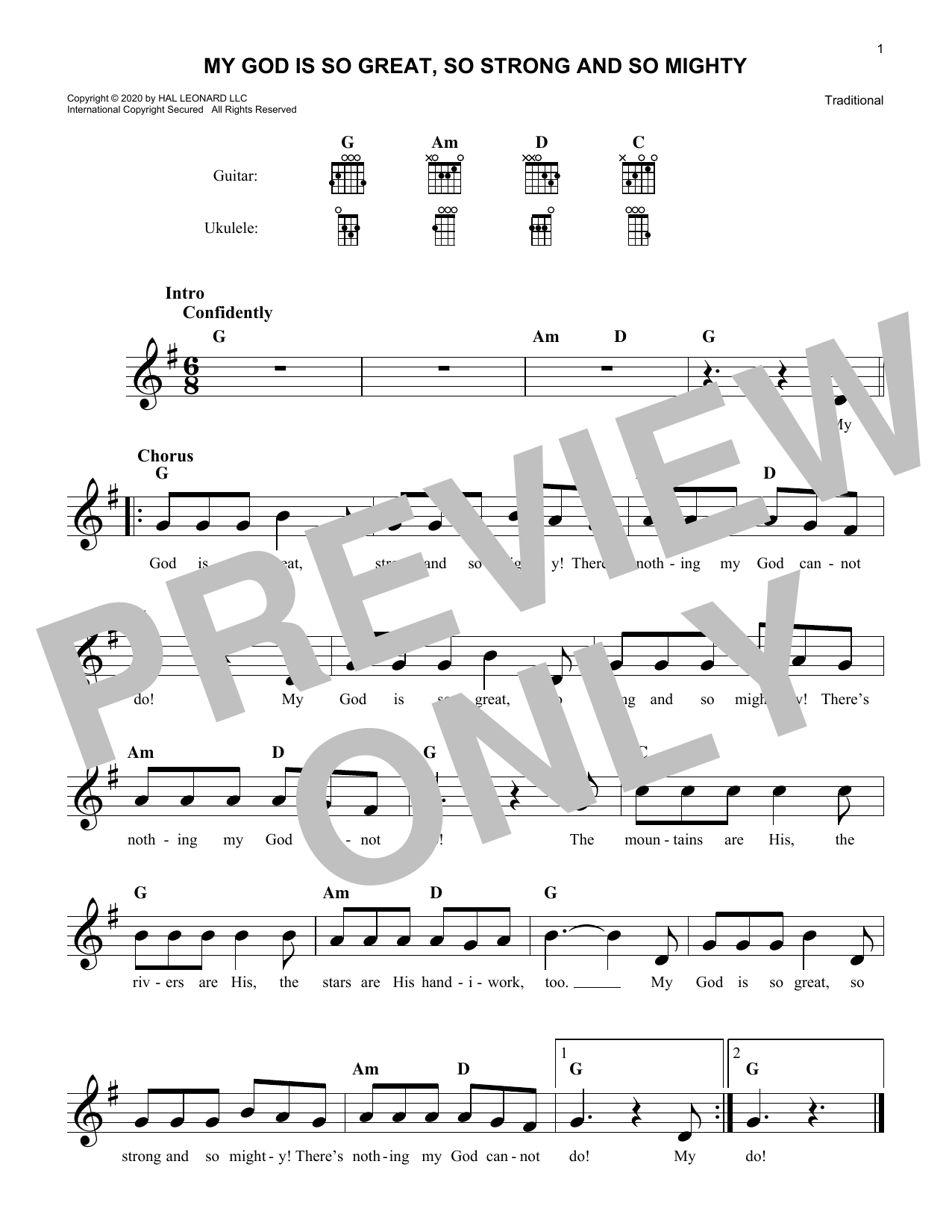Download Traditional My God Is So Great, So Strong And So Mighty Sheet Music and learn how to play 5-Finger Piano PDF digital score in minutes