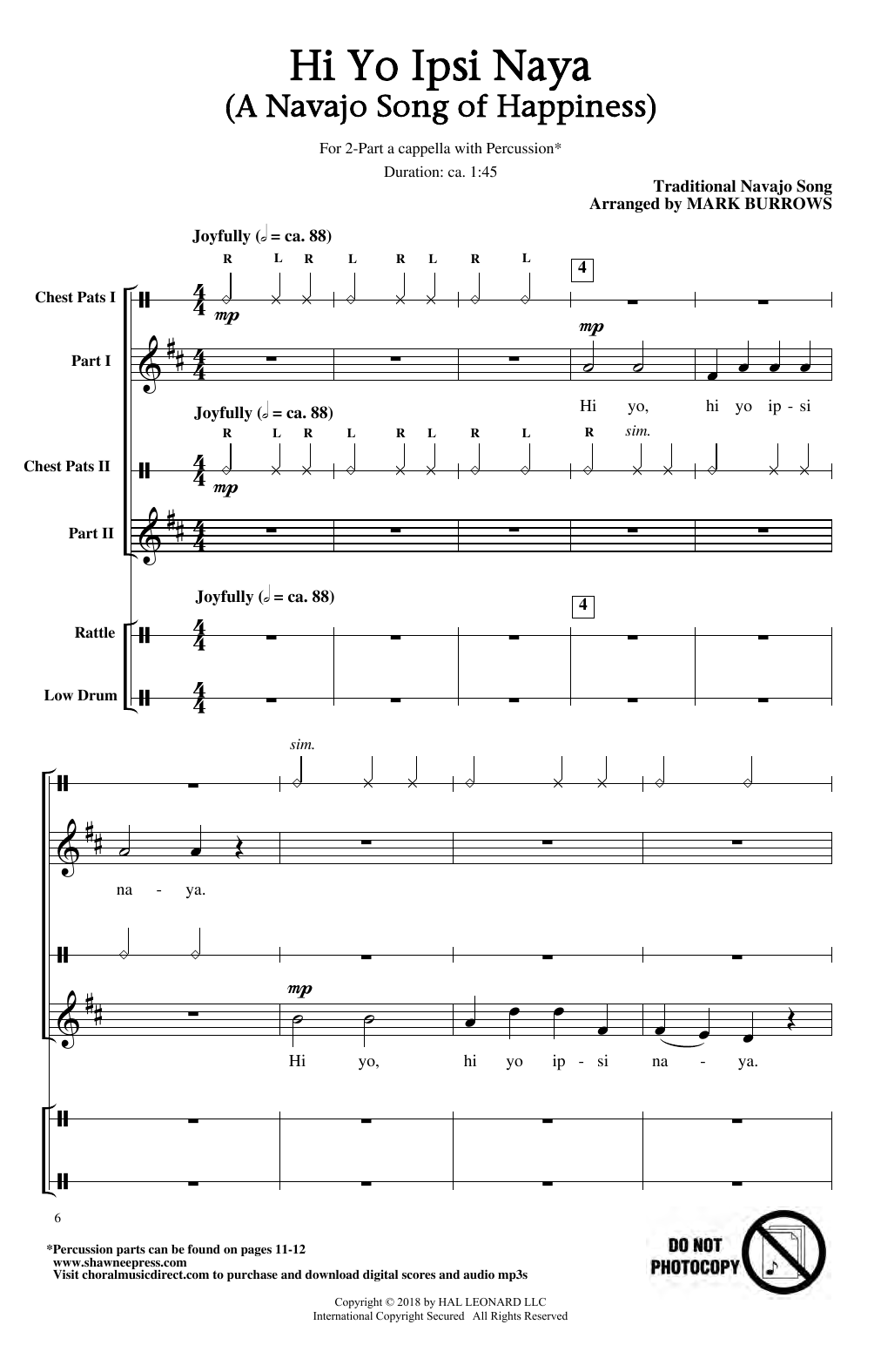Download Traditional Navajo Song Hi Yo Ipsi Naya (arr. Mark Burrows) Sheet Music and learn how to play 2-Part Choir PDF digital score in minutes
