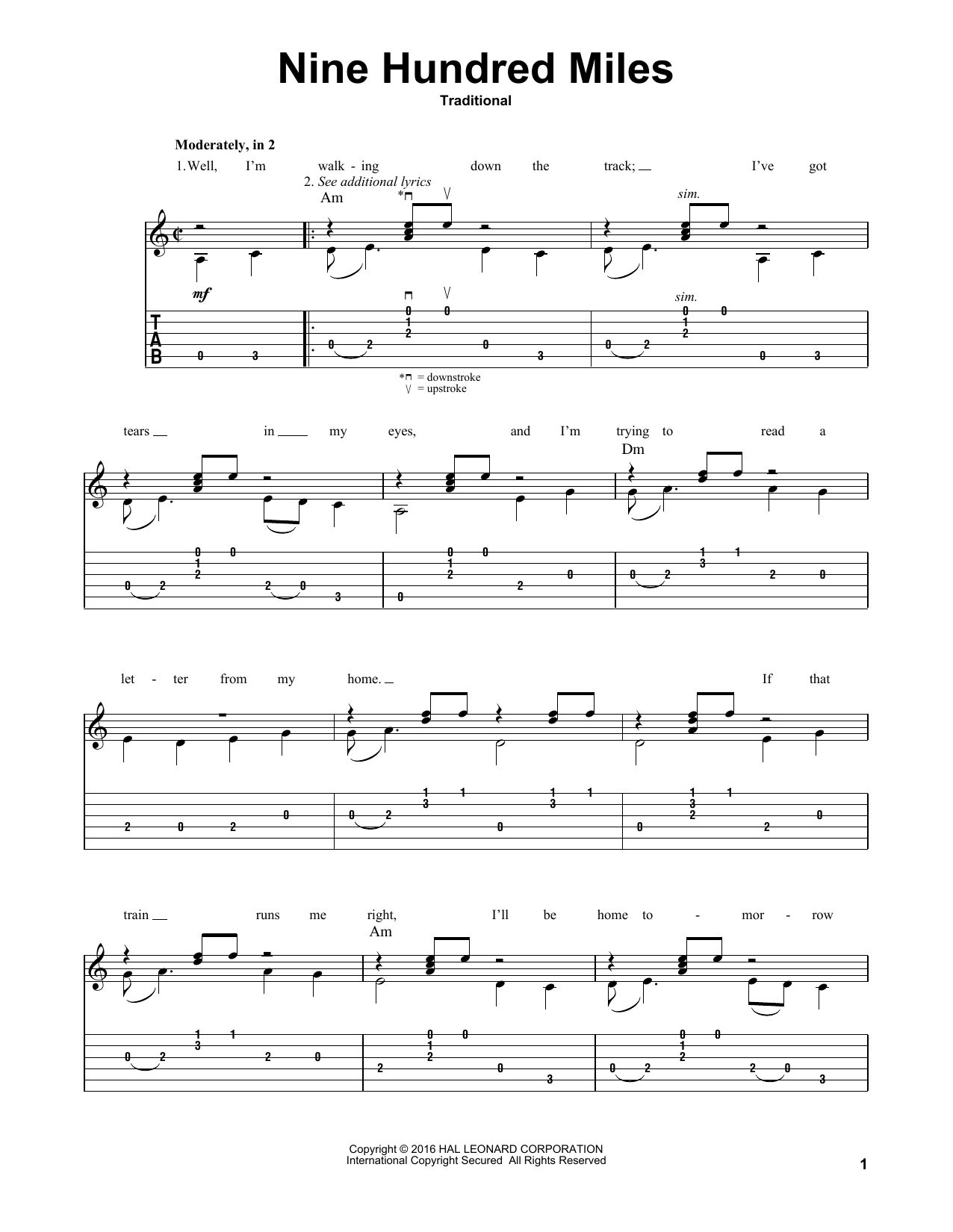 Download Mark Phillips Nine Hundred Miles Sheet Music and learn how to play Guitar Tab PDF digital score in minutes