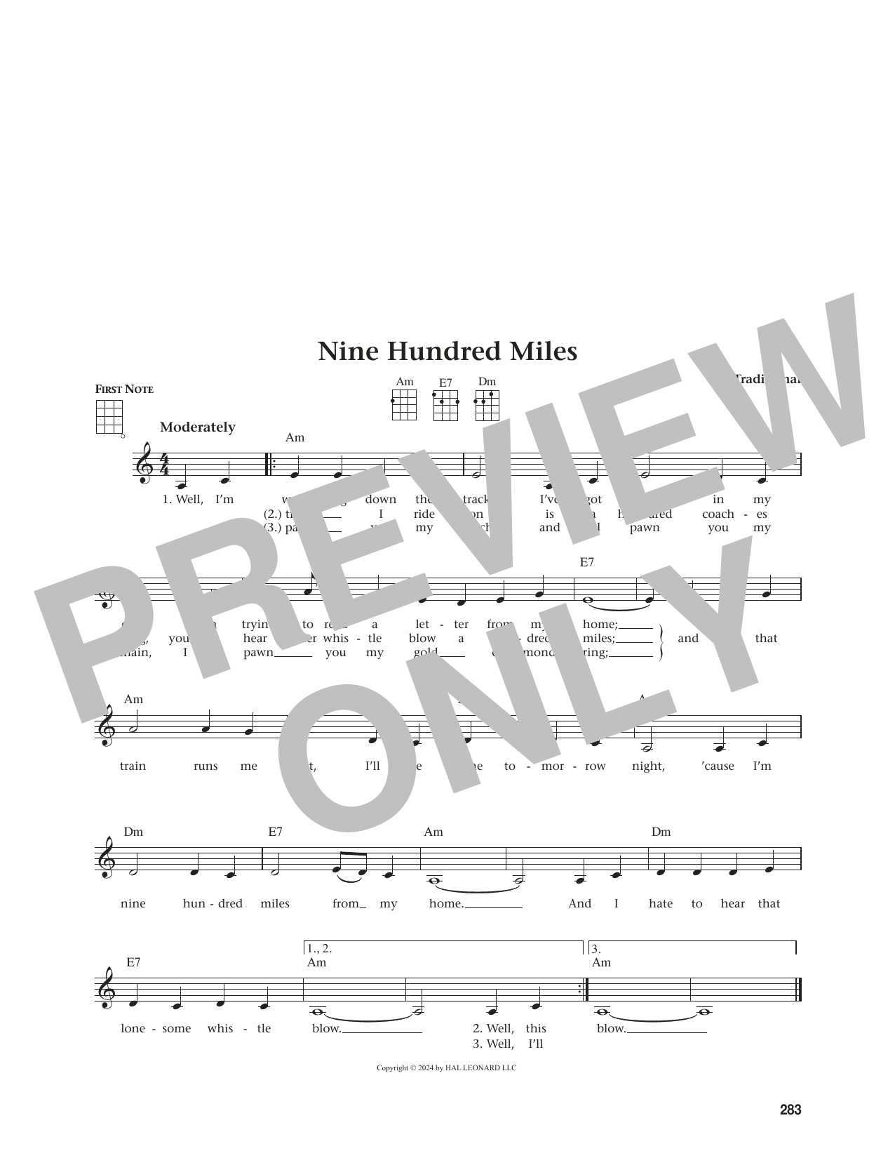 Download Traditional Nine Hundred Miles (from The Daily Ukulele) (arr. Jim Beloff) Sheet Music and learn how to play Ukulele PDF digital score in minutes