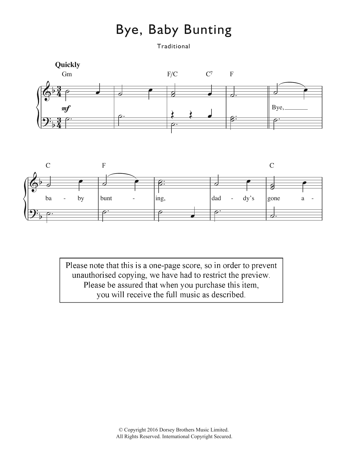 Download Traditional Nursery Rhyme Bye, Baby Bunting Sheet Music and learn how to play Piano & Vocal PDF digital score in minutes