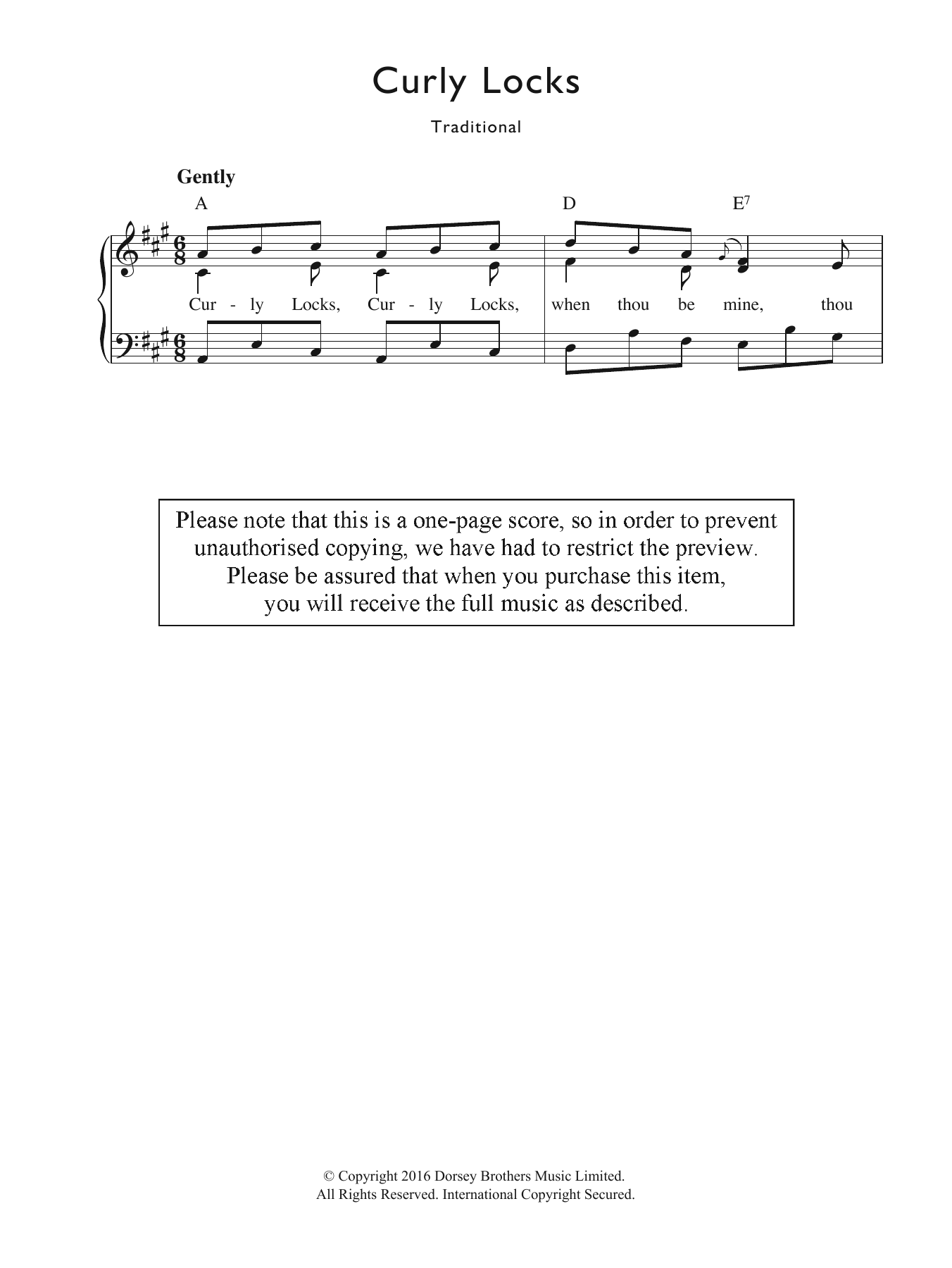 Download Traditional Nursery Rhyme Curly Locks Sheet Music and learn how to play Piano & Vocal PDF digital score in minutes