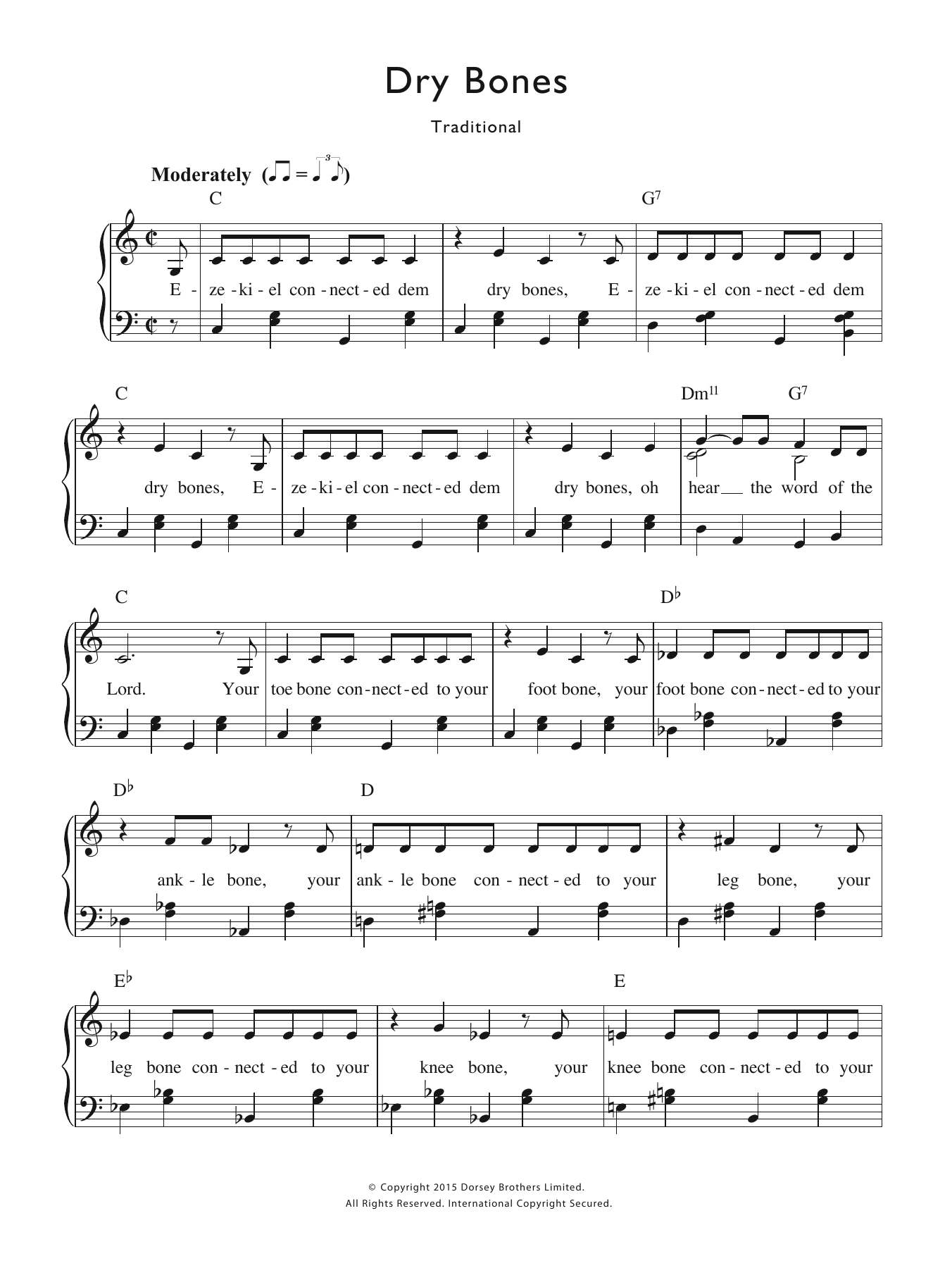 Download Traditional Nursery Rhyme Dry Bones Sheet Music and learn how to play Piano & Vocal PDF digital score in minutes