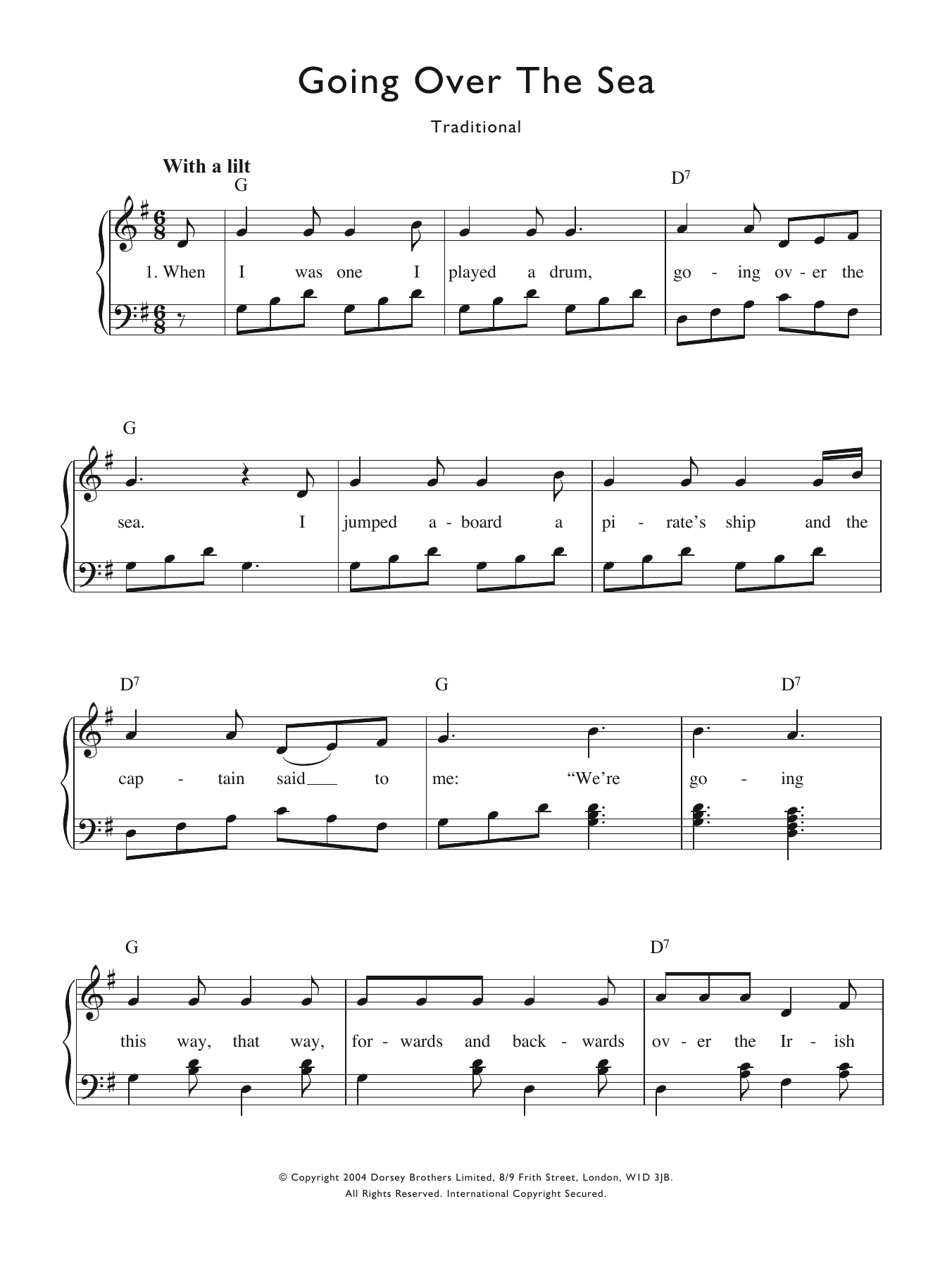 Download Traditional Nursery Rhyme Going Over The Sea Sheet Music and learn how to play Piano & Vocal PDF digital score in minutes